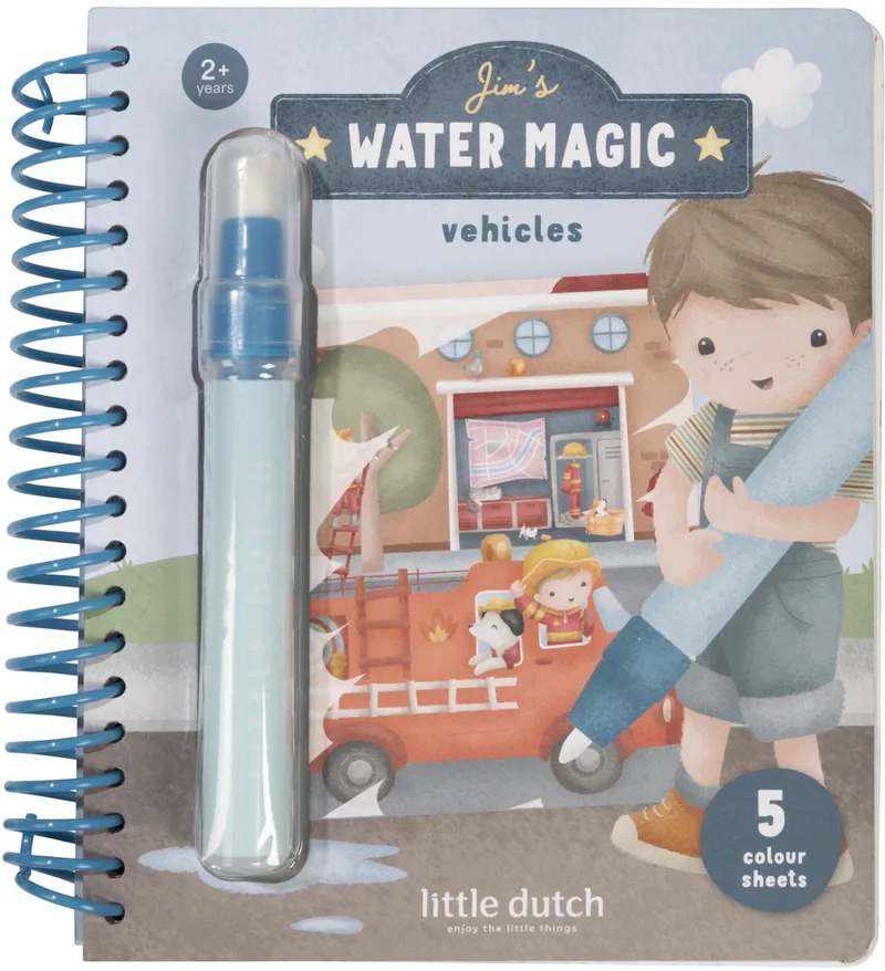 Waterkleurboek - Jim Voertuigen - 5 pagina's - Herbruikbaar - Met hervulbare waterpen - Water Magic -Knutselen - Speelgoed kinderen - Voor meisjes en jongens - Vanaf 2 jaar van Little Dutch in Blauw – productfoto