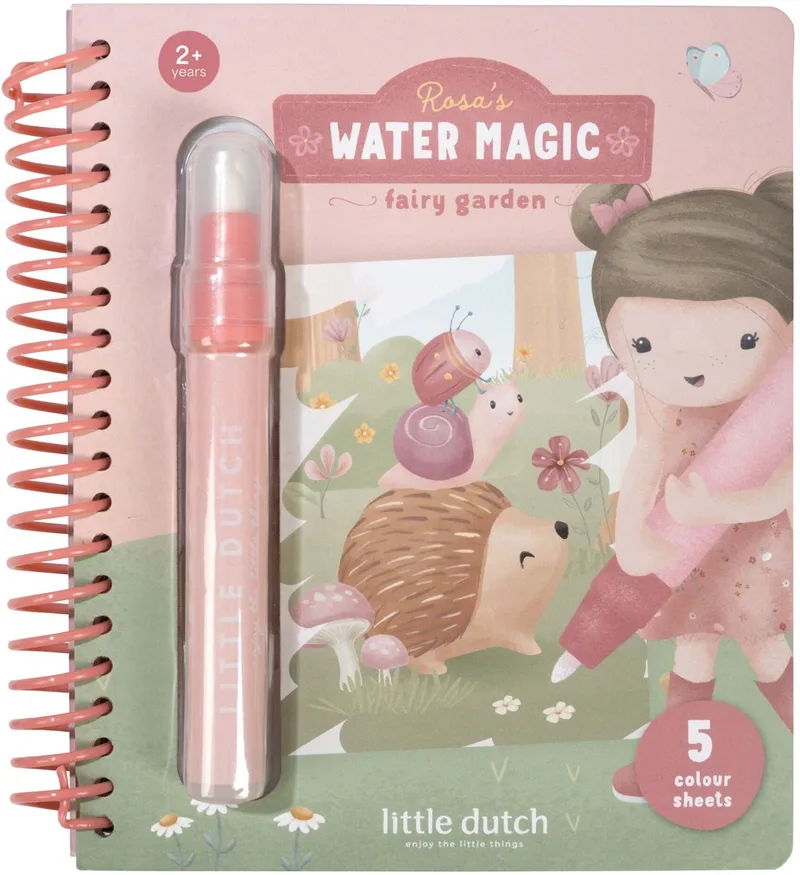 Waterkleurboek - Rosa Fairy Garden - 5 pagina's - Herbruikbaar - Met hervulbare waterpen - Water Magic - Knutselen - Speelgoed kinderen - Voor meisjes en jongens - Vanaf 2 jaar van Little Dutch in Roze – productfoto