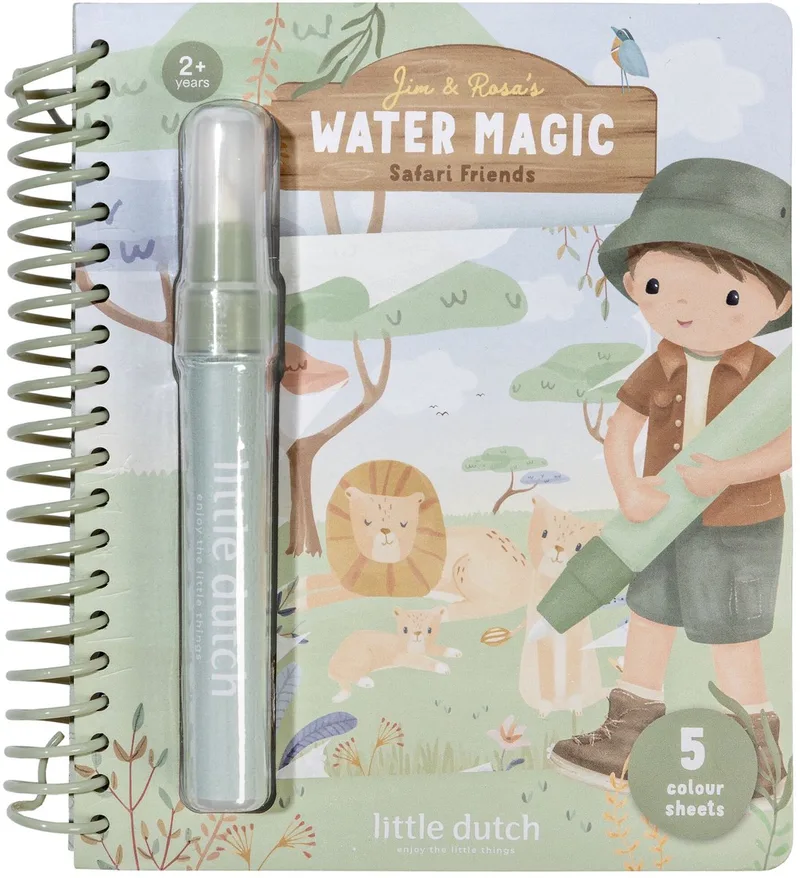 Waterkleurboek - Safari Jim - Herbruikbaar - Kleuren met water - Met hervulbare waterpen - Water magic - Knutselen - Speelgoed kinderen - Voor meisjes en jongens - Vanaf 2 jaar van Little Dutch in Groen – productfoto