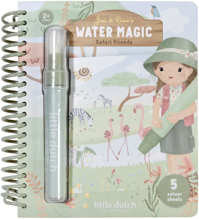 Waterkleurboek - Safari Rosa - Herbruikbaar - Kleuren met water - Met hervulbare waterpen - Water magic - Knutselen - Speelgoed kinderen - Voor meisjes en jongens - Vanaf 2 jaar by Little Dutch in Green – product photo