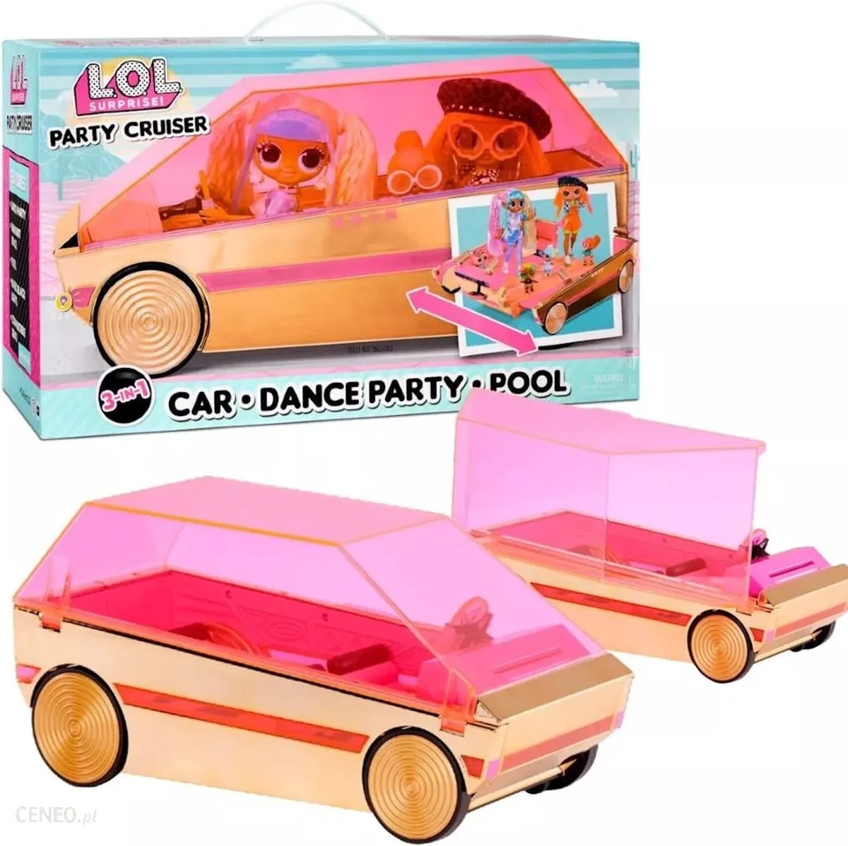 Surprise! 3-in-1 Party Cruiser Poppenauto - Poppenvervoersmiddel van L.O.L. Surprise! in Roze – productfoto