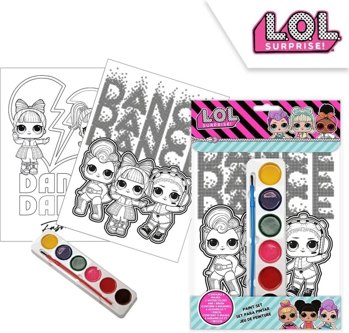 Verfset - kleurplaten met waterverf de L.O.L. Surprise! en Multicolore – photo du produit