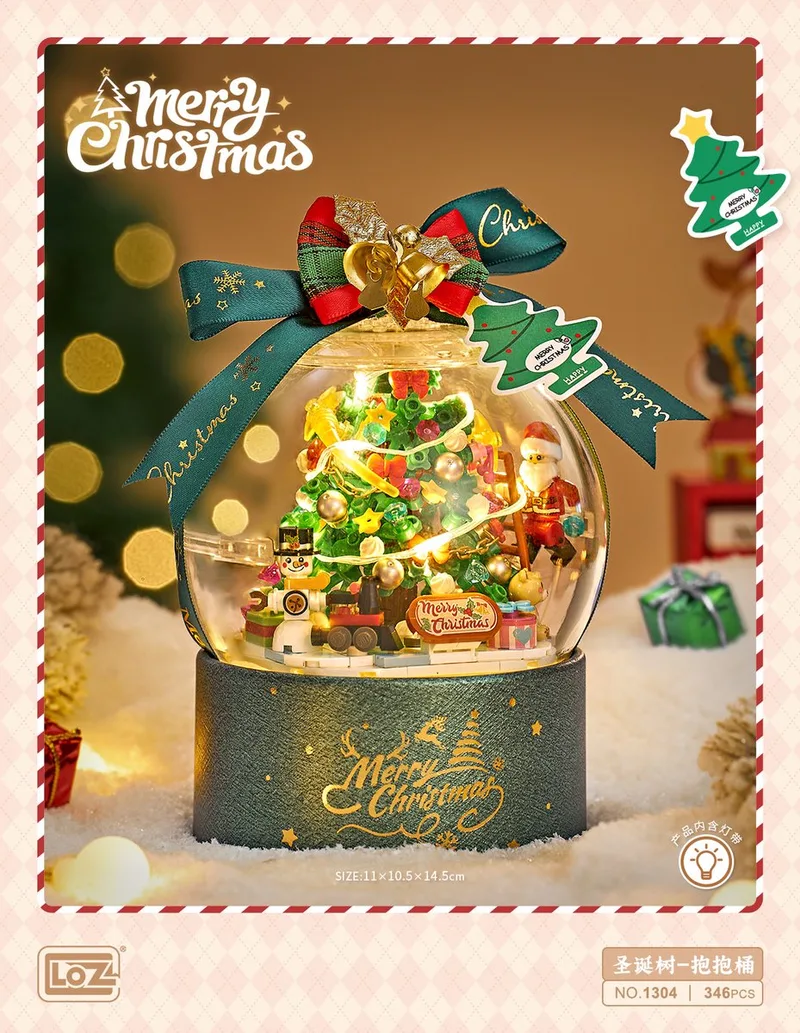 Christmas Hugging Bucket- Christmas Tree ( Strip light included) | Decorative Snow Globe | Merry Christmas No. 1304 van LOZ in Multi – productfoto