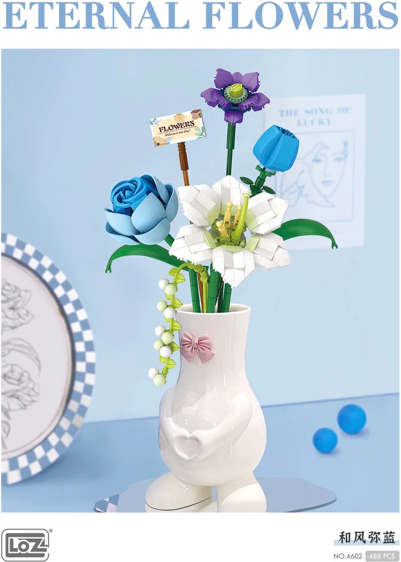 Eternal Flowers - Blue Hope | Mini Block Plant Set | Build and Create | Home Decoration | Happy Valentine | Gift | No. 4602 van LOZ in Multi-No.4602 – productfoto
