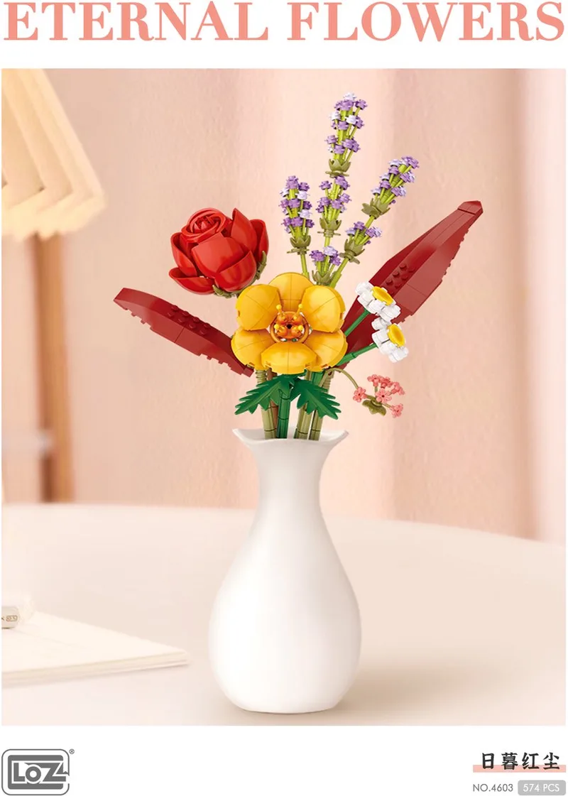 Eternal Flowers - Red Sunset | Mini Block Plant Set | Build and Create | Home Decoration | Happy Valentine | Gift | No. 4603 by LOZ in Multi-No.4603 – product photo