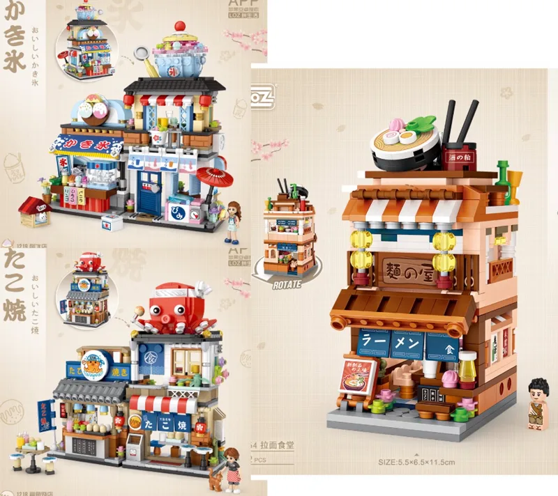 LOZ 1218 & 1219 & 1654 - 3 in 1 bundle - Japanese Street Bundle - Street Food Octopus Balls Stand & Shaved ice shop & Ramen canteen van LOZ in Multicolor – productfoto