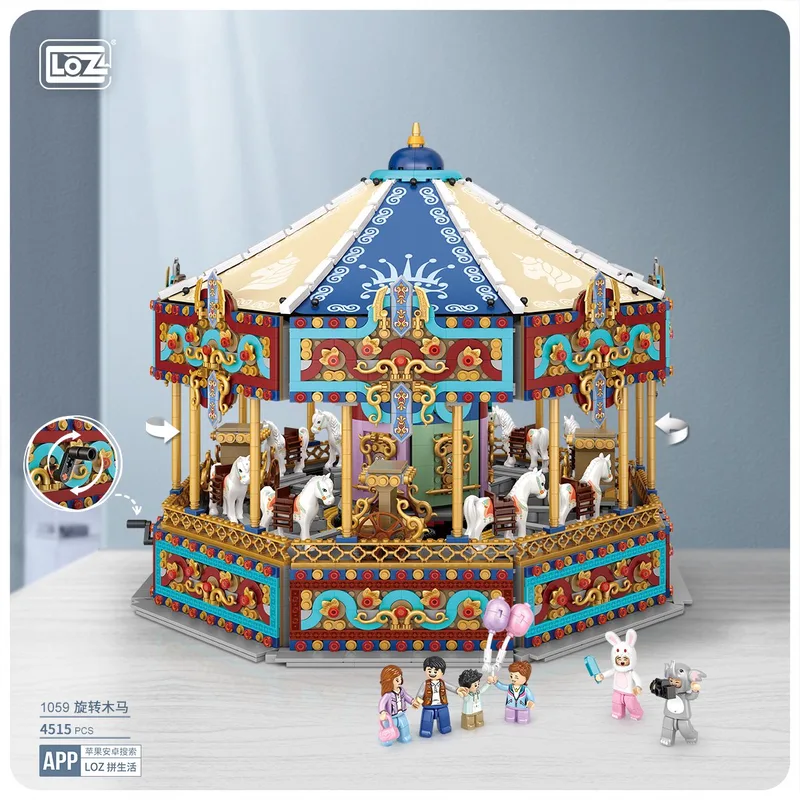 Merry-Go-Round - Carousel | Large Block Building Set 4515 Onderdelen | Build and Create No. 1059 de LOZ en Multi – photo du produit