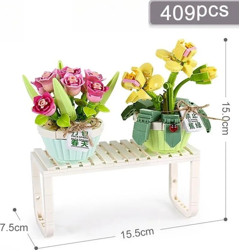 Micro Plant II - Letters From Spring Tulip Orchid and Baby's Breath Daisy | Mini Block Plant Set | Build and Create | Home Decoration | Happy Valentine | Gift | No. 1673 by LOZ in Multi-No.1673 – product photo