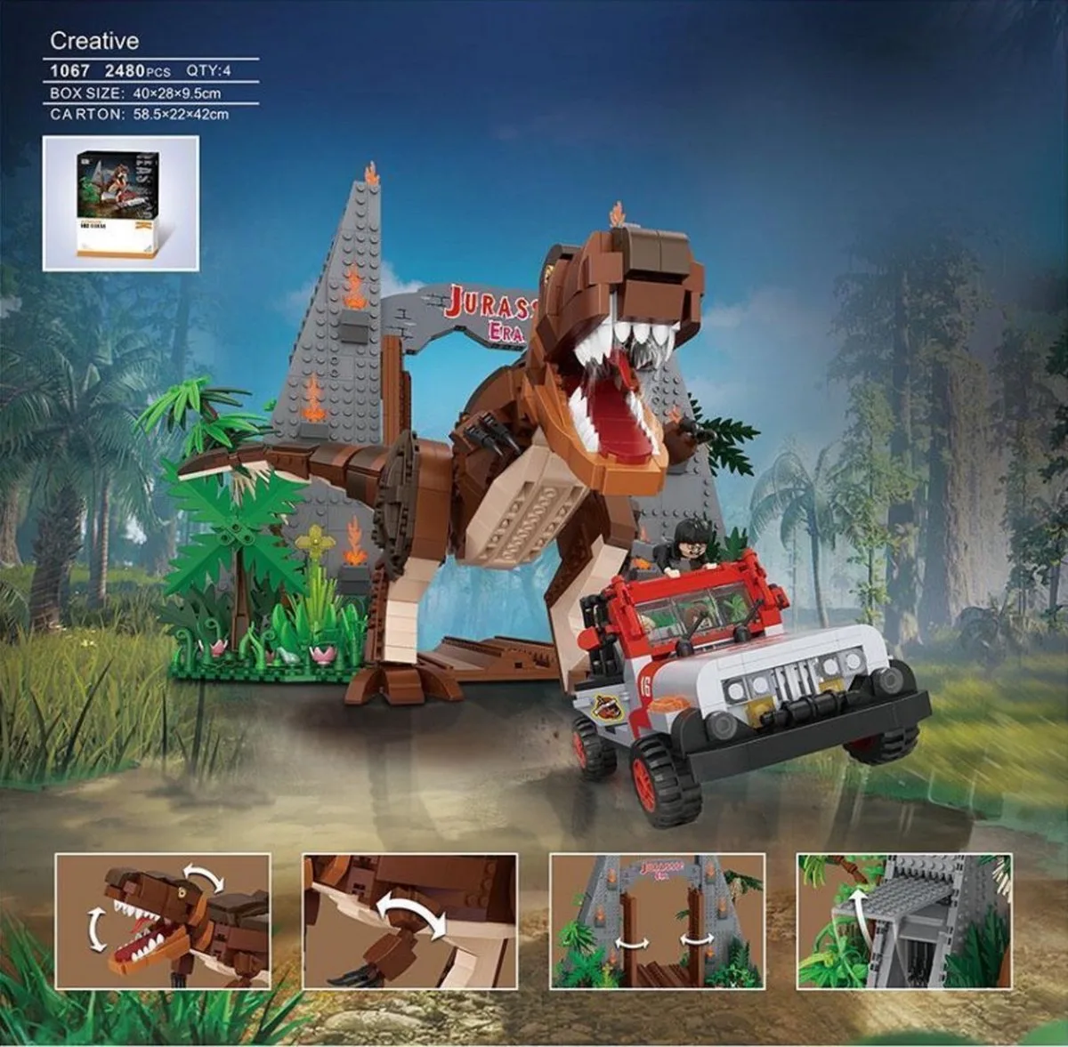 Nanoblock, Brickkies®, Dinosaurus Jurrassic Park, 2489 Bouwblokjes, nr 1067 von LOZ in Mehrfarbig – Produktfoto