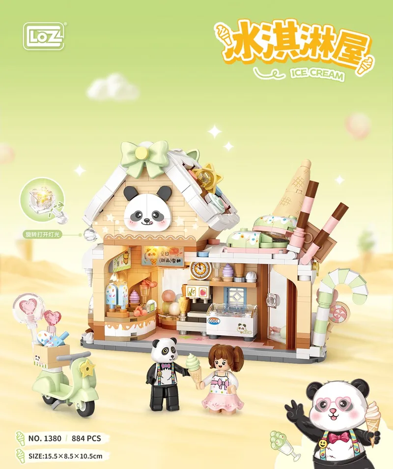 Panda World - Ice cream House | Mini Block Building Set | Build and Create No. 1380 de LOZ en Multi – photo du produit