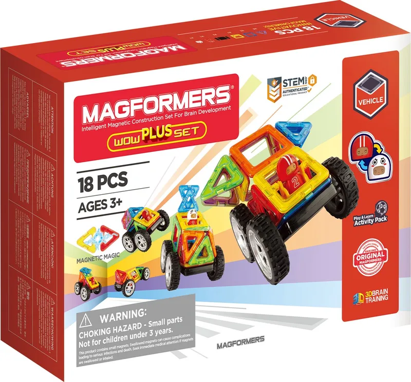 Wow Plus Set - Magnetisch Bouwspeelgoed - 18-delig - Bouwkaarten Auto's - Montessori Speelgoed - 3-7 jaar van Magformers in Multicolour – productfoto