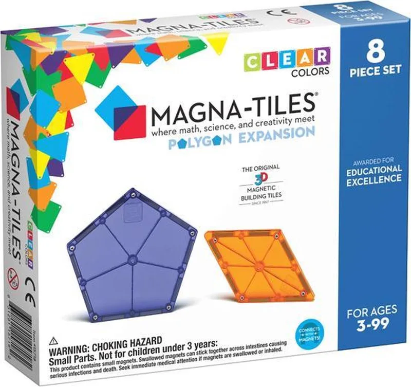 Magna Tiles - 8 stuks Polygons Clear Colors - Constructiespeelgoed de Magna-Tiles en Multicolor – photo du produit