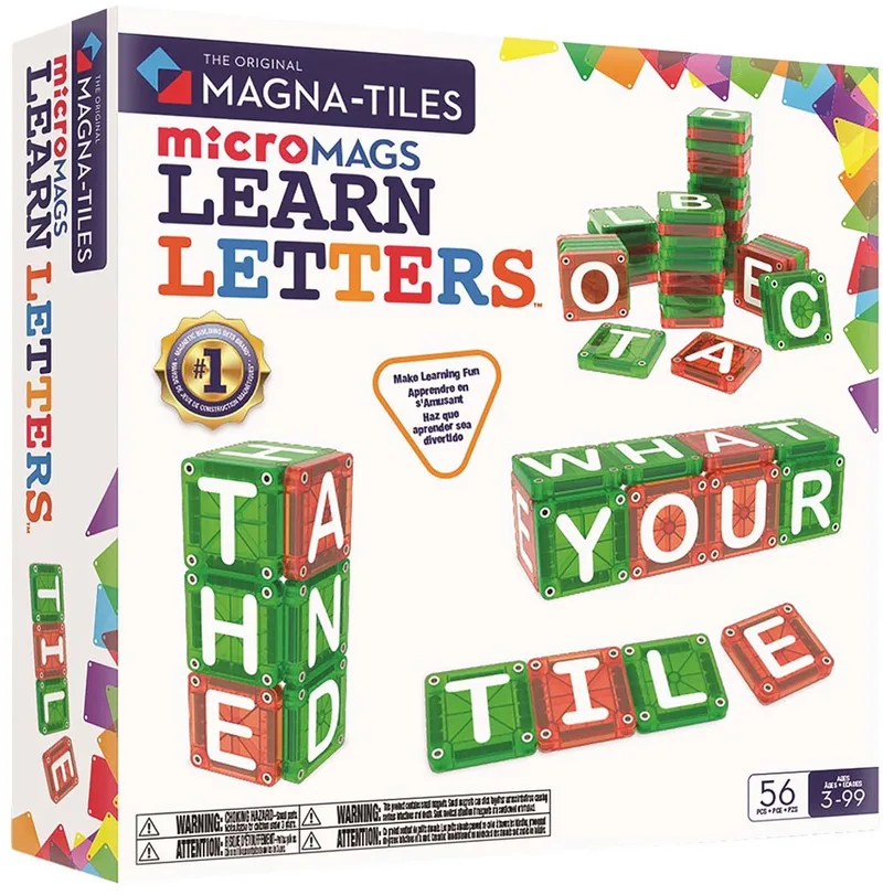 microMAGS Learn Letters 56-delige Magnetische Bouwset | Educatief Speelgoed | Vanaf 3 jaar by Magna-Tiles in Print – product photo