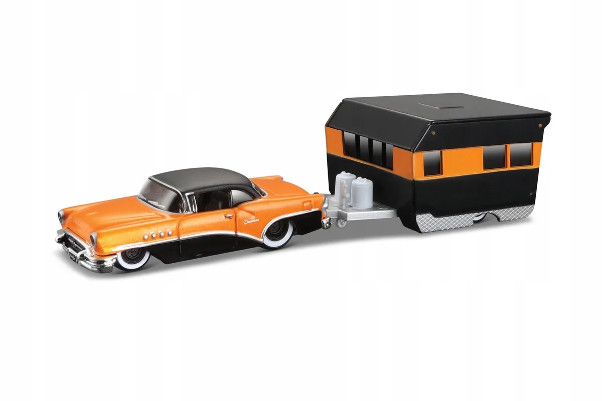 Buick Century 1955 met aanhanger Modelauto 1:64 de Maisto en Orange – photo du produit
