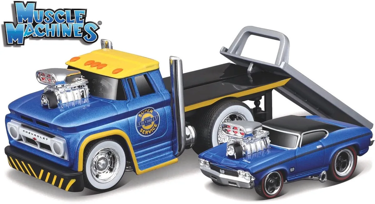 Chevrolet COE Flatbed 1966 / 1969 Chevrolet SS de Maisto en Bleu, Jaune, Noir – photo du produit