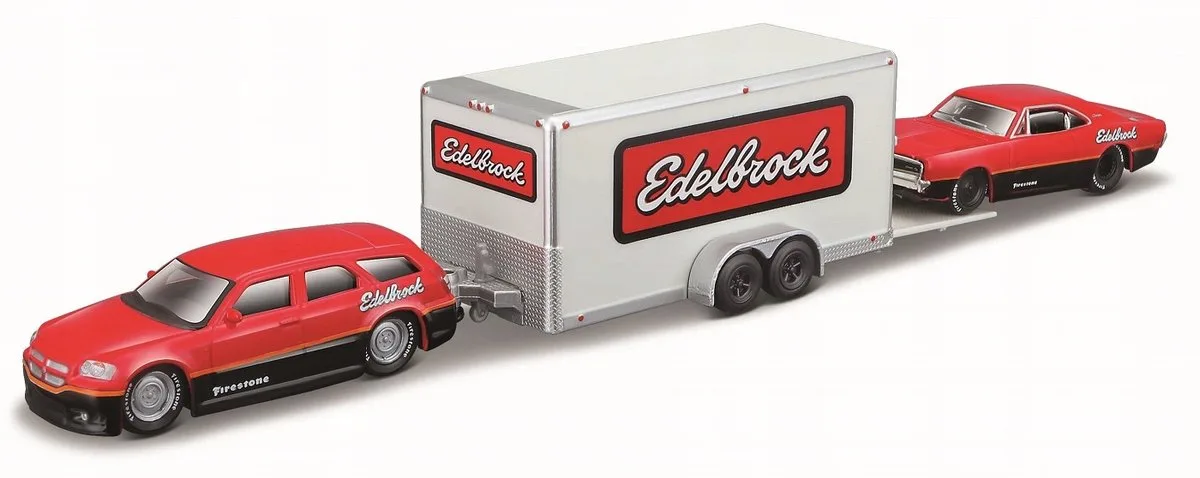 Dodge Magnum R/T 2006 & Charger R/T 1969 met aanhanger 1:64 de Maisto en Rouge – photo du produit