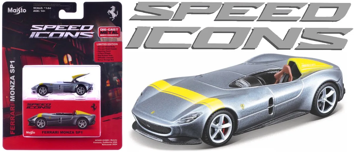 Ferrari Monza - Modelauto - Schaal 1:64 van Maisto in Zilver, Geel – productfoto