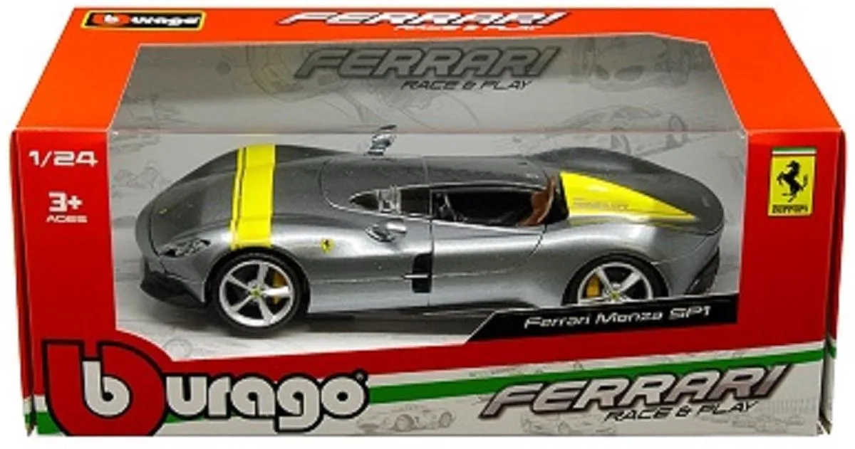 Ferrari Monza SP1 (Zilver) (22cm) 1/24 Bburago - Modelauto - Model auto - Schaalmodel - Miniatuurauto - Miniatuur voertuig van Maisto in Grijs, Geel – productfoto