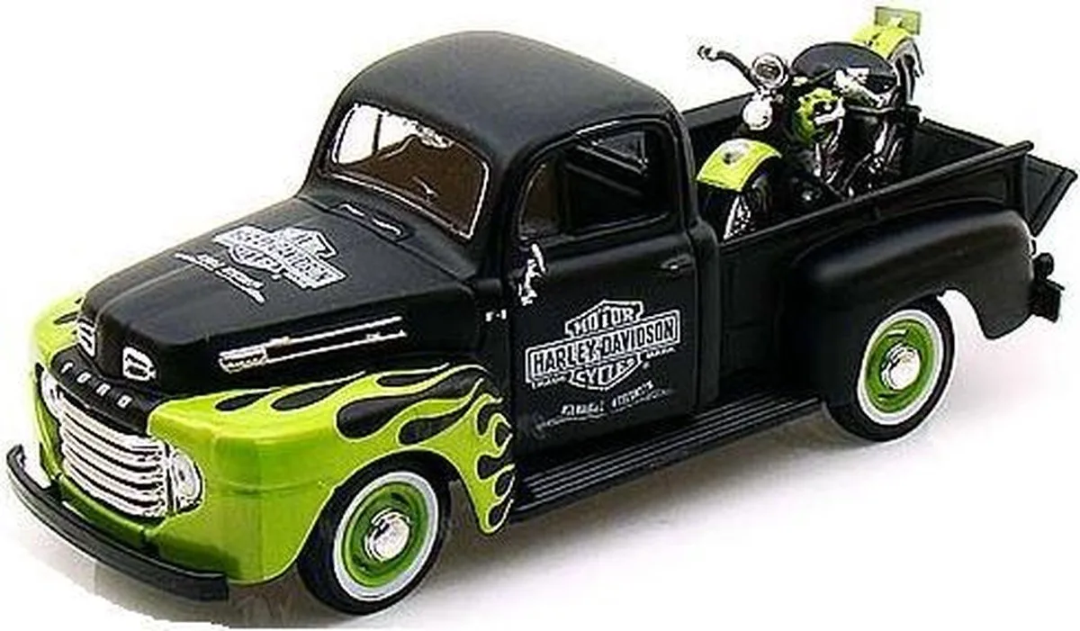 Ford F1 Pickup & Panhead Harley Davidson 1948 1-24 Maisto Zwart van Maisto in Groen – productfoto