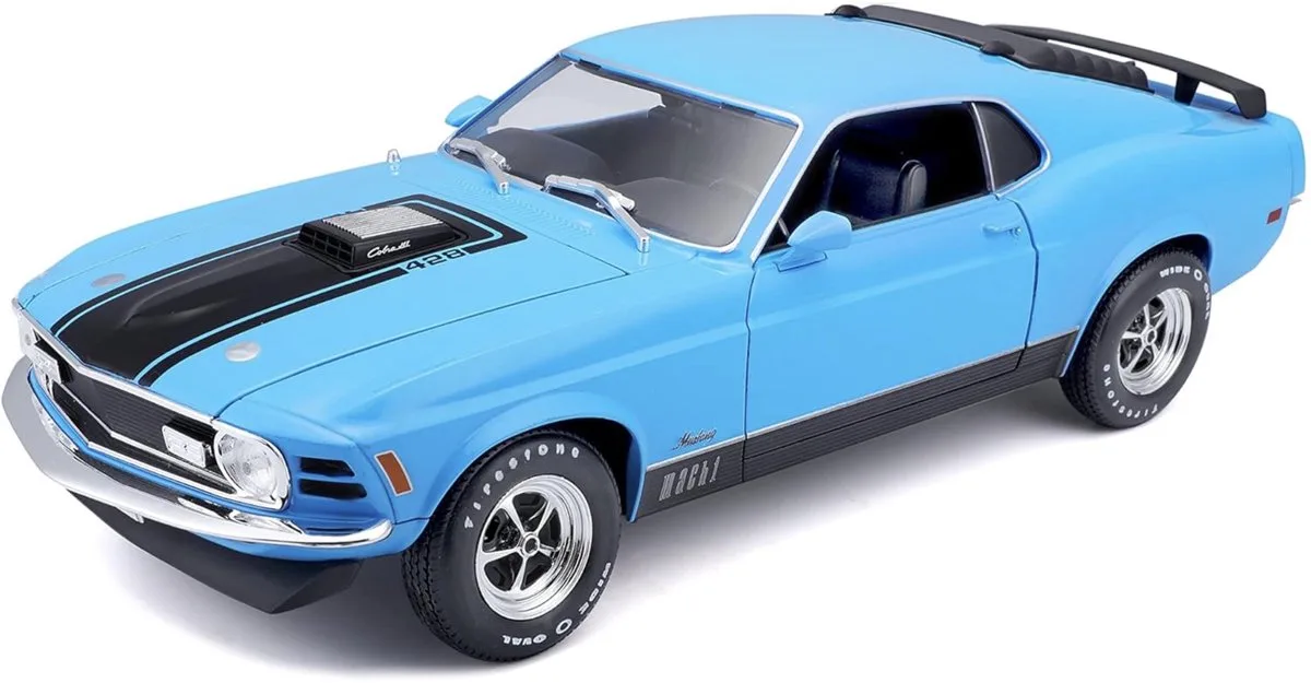 Ford Mustang Mach 1 1970 Blauw / Zwart 1-18 Maisto fra Maisto i Blå, Sort – produktbillede