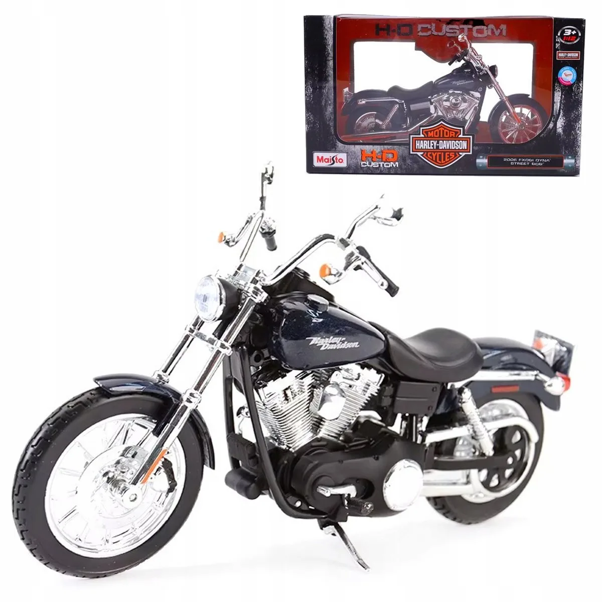Harley Davidson Dyna Street Bob 1:12 Modorfiets-model fra Maisto – produktbillede