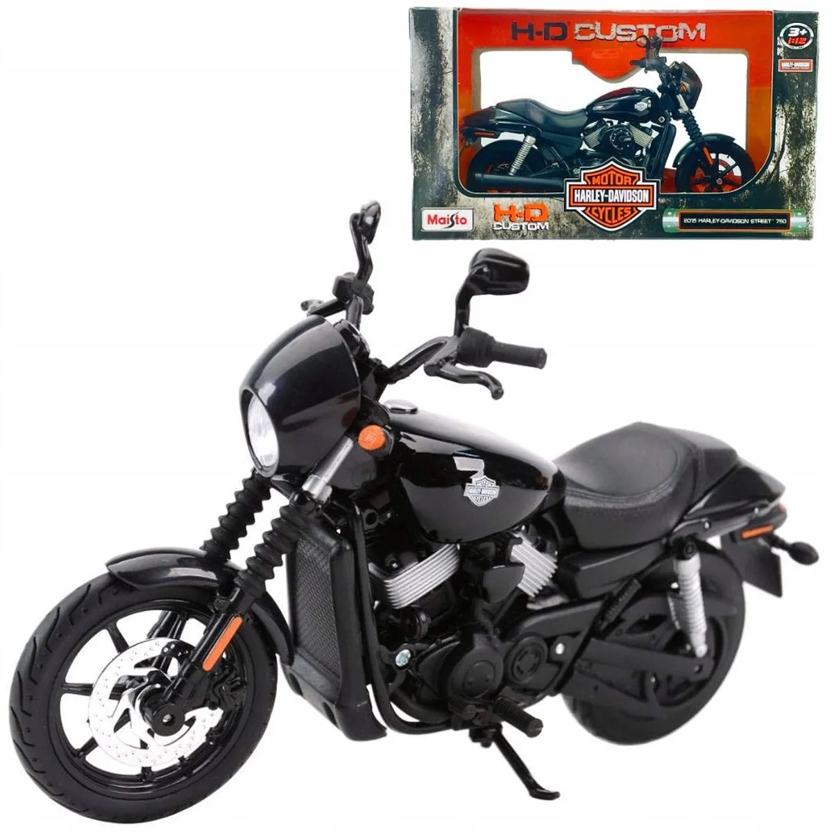 Harley Davidson Street 750 Modelmotor 1:12 van Maisto in Zwart – productfoto