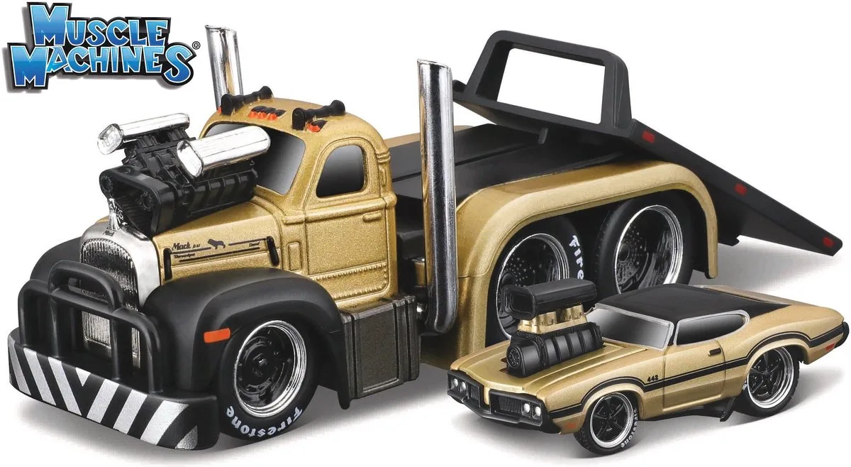 Mack B-61 + Oldsmobile Muscle Machines Maisto van Maisto in Bruin – productfoto
