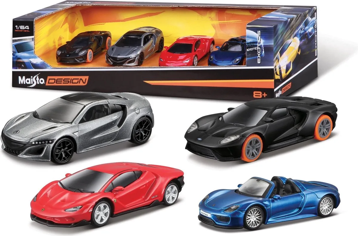 MAISTO DESIGN 4 PACK `EXOTICS` SET 1:64 von Maisto in Rot – Produktfoto