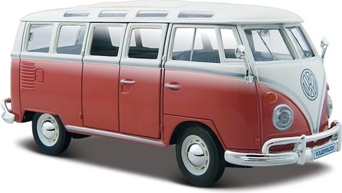 Maisto Modelauto/speelgoedauto Volkswagen T1 Samba - schaal 1:24 de Maisto en Rouge – photo du produit