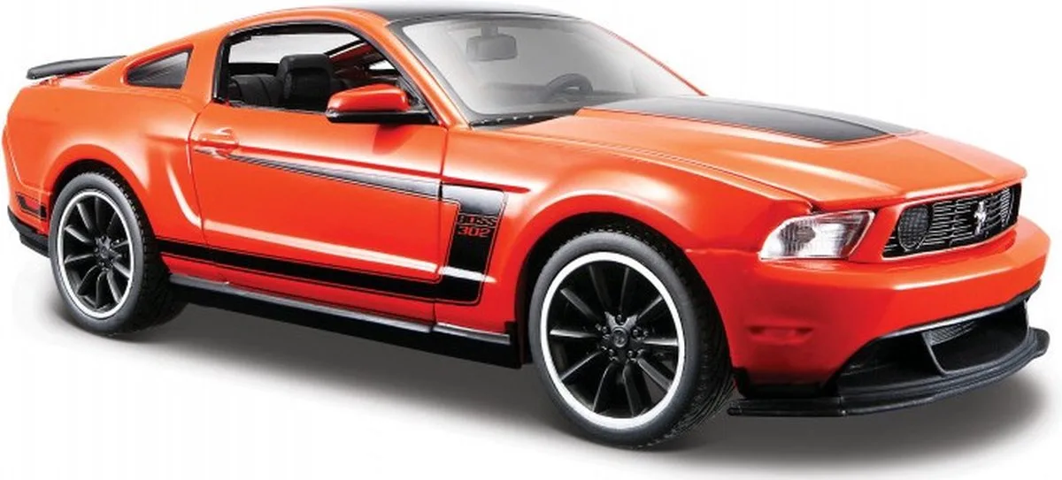 Modelauto Ford Mustang - Boss 302 2012 - oranje - 20 x 8 x 6 cm - Schaal 1:24 - speelgoedauto de Maisto en Noir – photo du produit