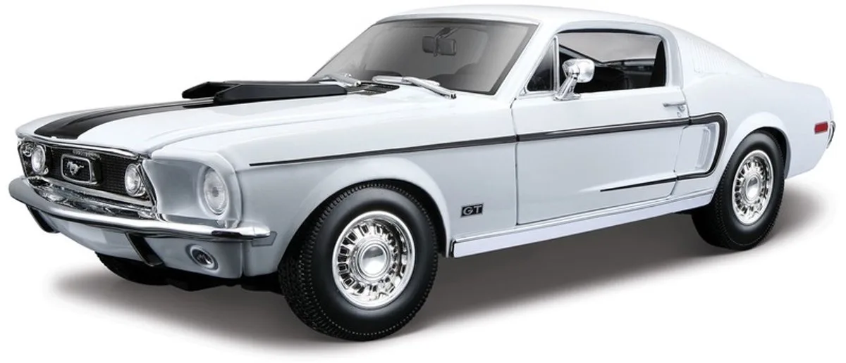 Modelauto Ford Mustang GT Cobra 1968 wit/zwart 24 cm schaal 1:18 - speelgoed auto schaalmodel de Maisto en Blanc – photo du produit