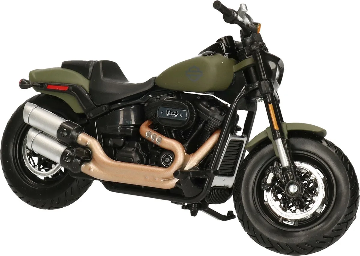 Modelmotor - Harley Davidson Fat Bob - groen - 13 x 4 x 4 cm - speelgoed fra Maisto i Mørkegrøn – produktbillede