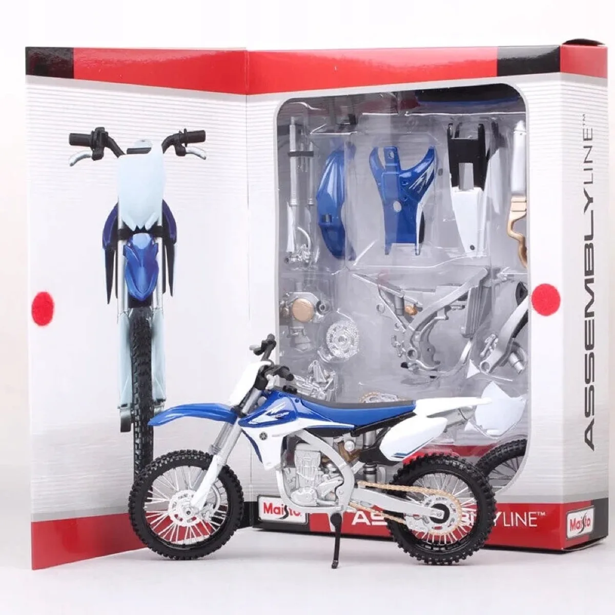 Yamaha YZ450F Mini Crossmotor 1/12 Schaalmodel - Speelgoed Bouwpakket de Maisto en Bleu, Blanc – photo du produit