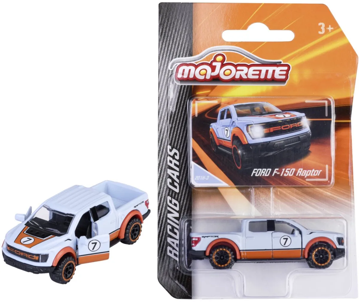 Ford F-150 Raptor, blauw/oranje (Racing Cars) van Majorette in Zwart – productfoto