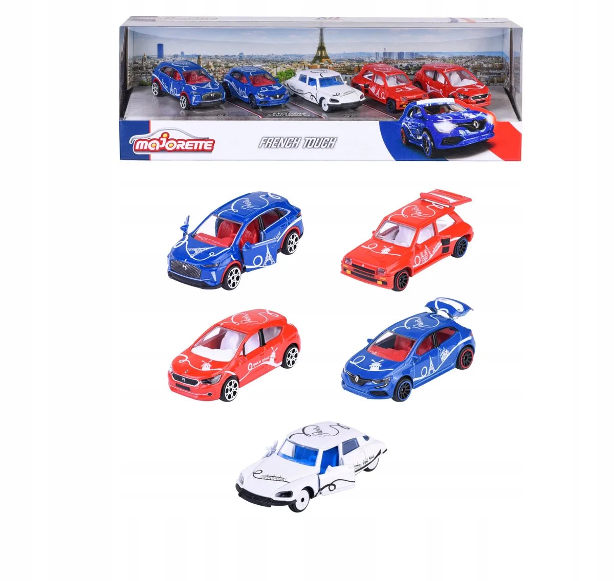 French Touch 5-pack 1:64 verzamelbare autoset nieuw fra Majorette – produktbillede