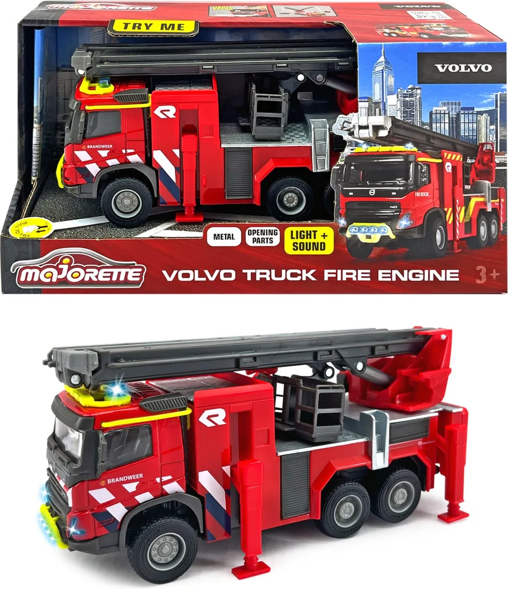 Grand Series - Volvo FMX Brandweerwagen NL - Metaal - Licht en Geluid - 19 cm - Speelgoedvoertuig de Majorette en Nederland – photo du produit