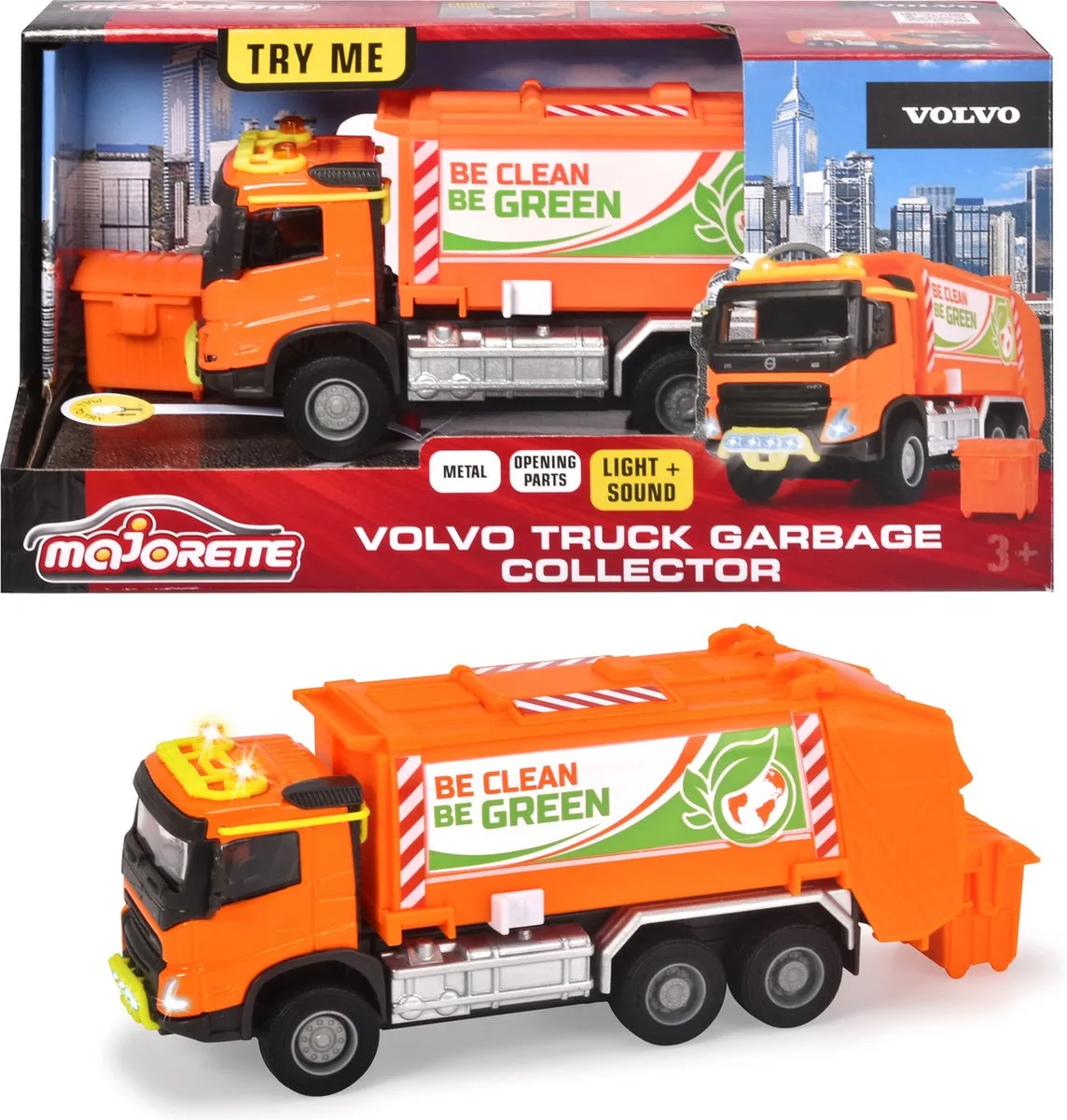 Grand Series - Volvo Truck Vuilniswagen - Metaal - Licht en Geluid - 18 cm - Speelgoedvoertuig fra Majorette i Flerfarvet – produktbillede