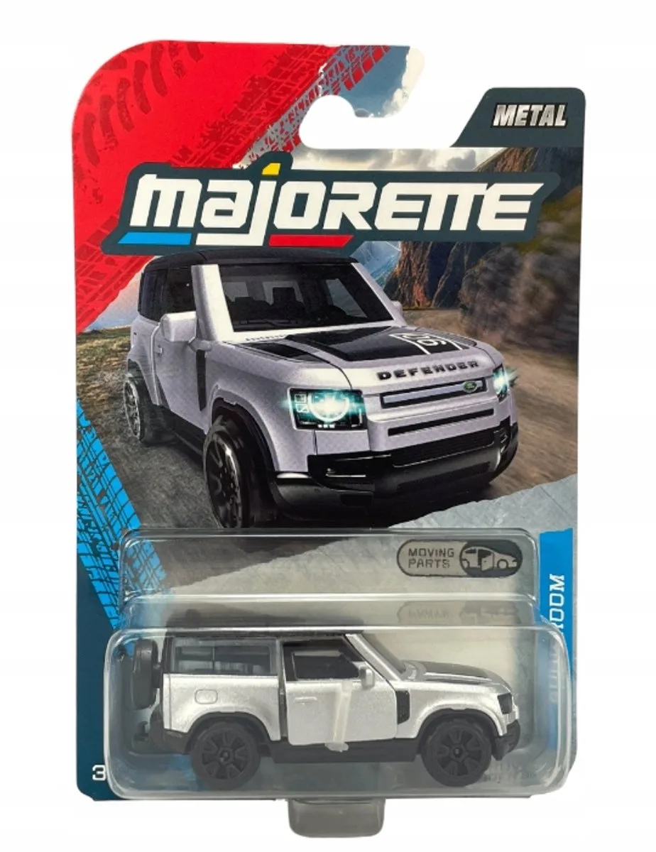 Land Rover Defender 90 zilver metaal 1:66 nieuw model från Majorette – produktbild