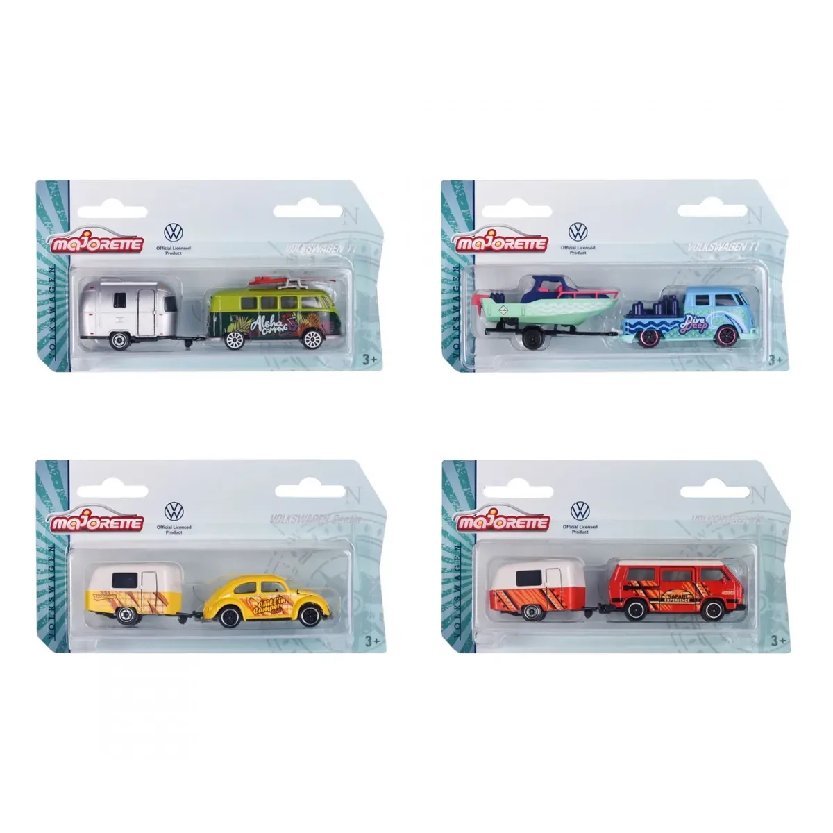 MAJORETTE 212055007 1:64 VW The Originals Trailer Asst., 4-fach sortiert fra Majorette – produktbillede
