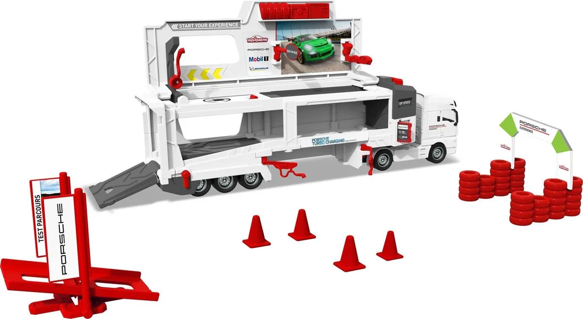 MAN TGX Truck Porsche Experience + 2 Voertuigen - 27cm - Voertuigen - Die-Cast - Vanaf 3 jaar - Speelgoedvoertuig från Majorette i Flerfärgad – produktbild