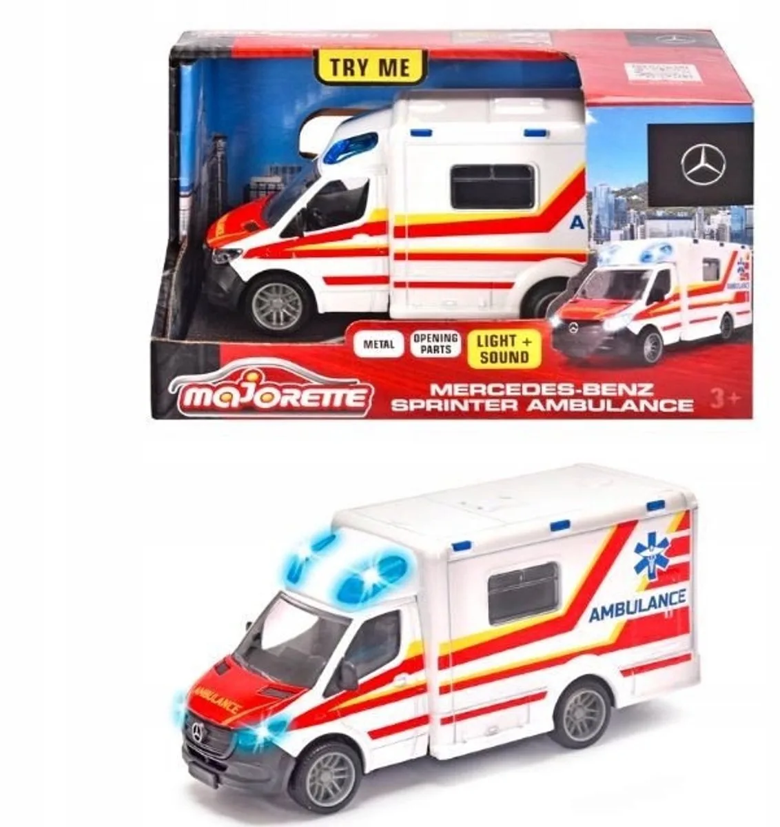 Mercedes-Benz Ambulance 12,5 cm - Geluid & Licht från Majorette i Röd – produktbild