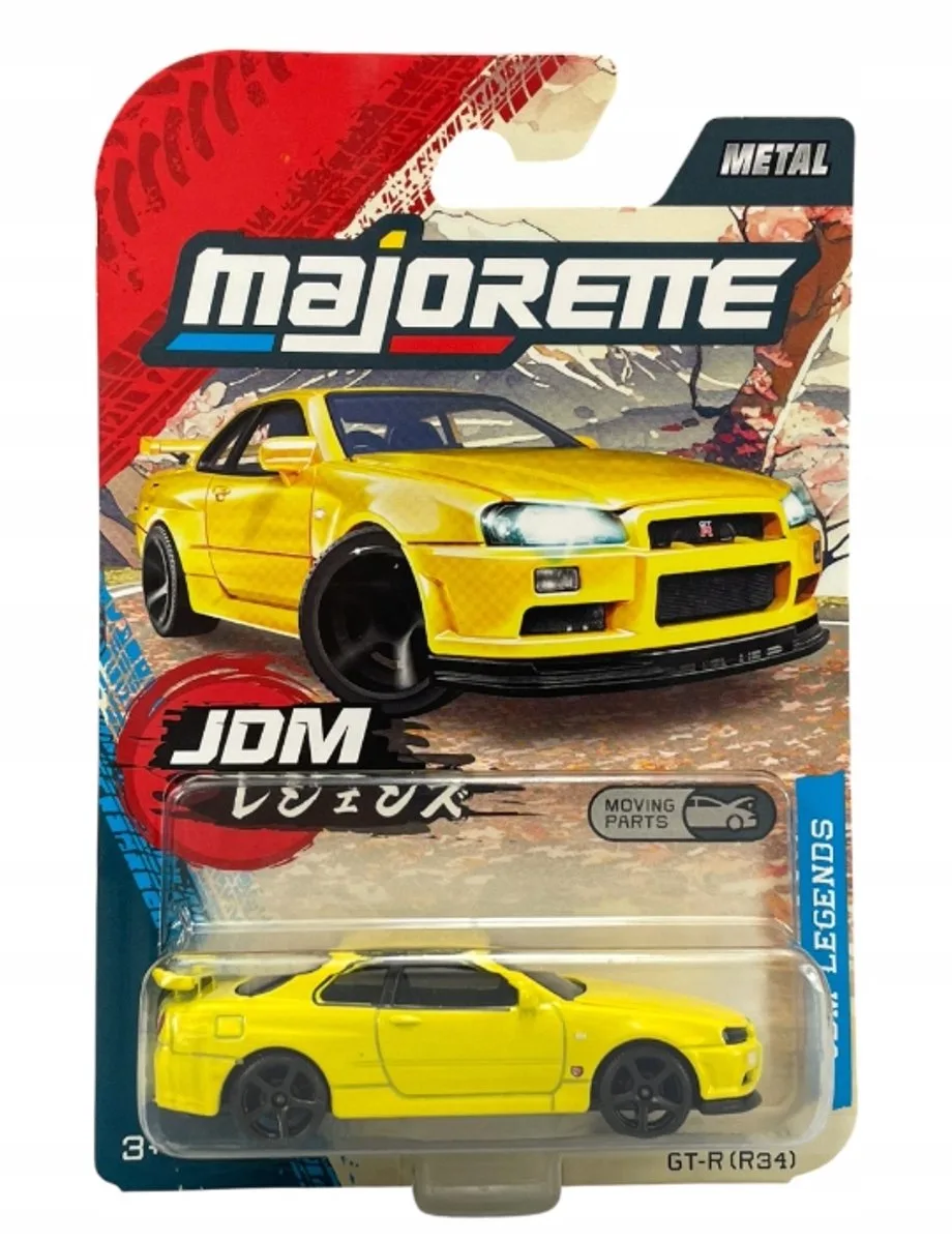 Nissan Skyline GT-R R34 1:64 Metalen Modelauto van Majorette in Geel – productfoto