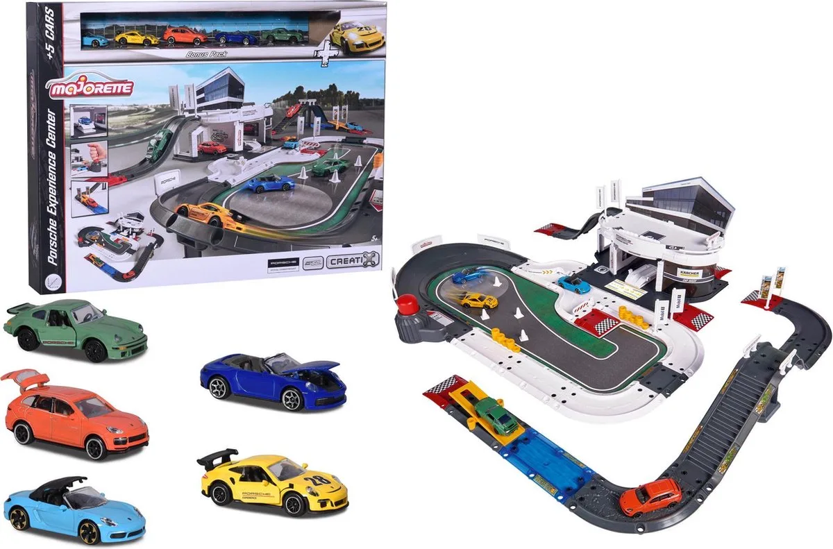 Porsche Experience Center + 5 voertuigen - Die-cast - 70x60x22 cm - Vanaf 5 jaar - Speelgoedgarage från Majorette i Flerfärgad – produktbild