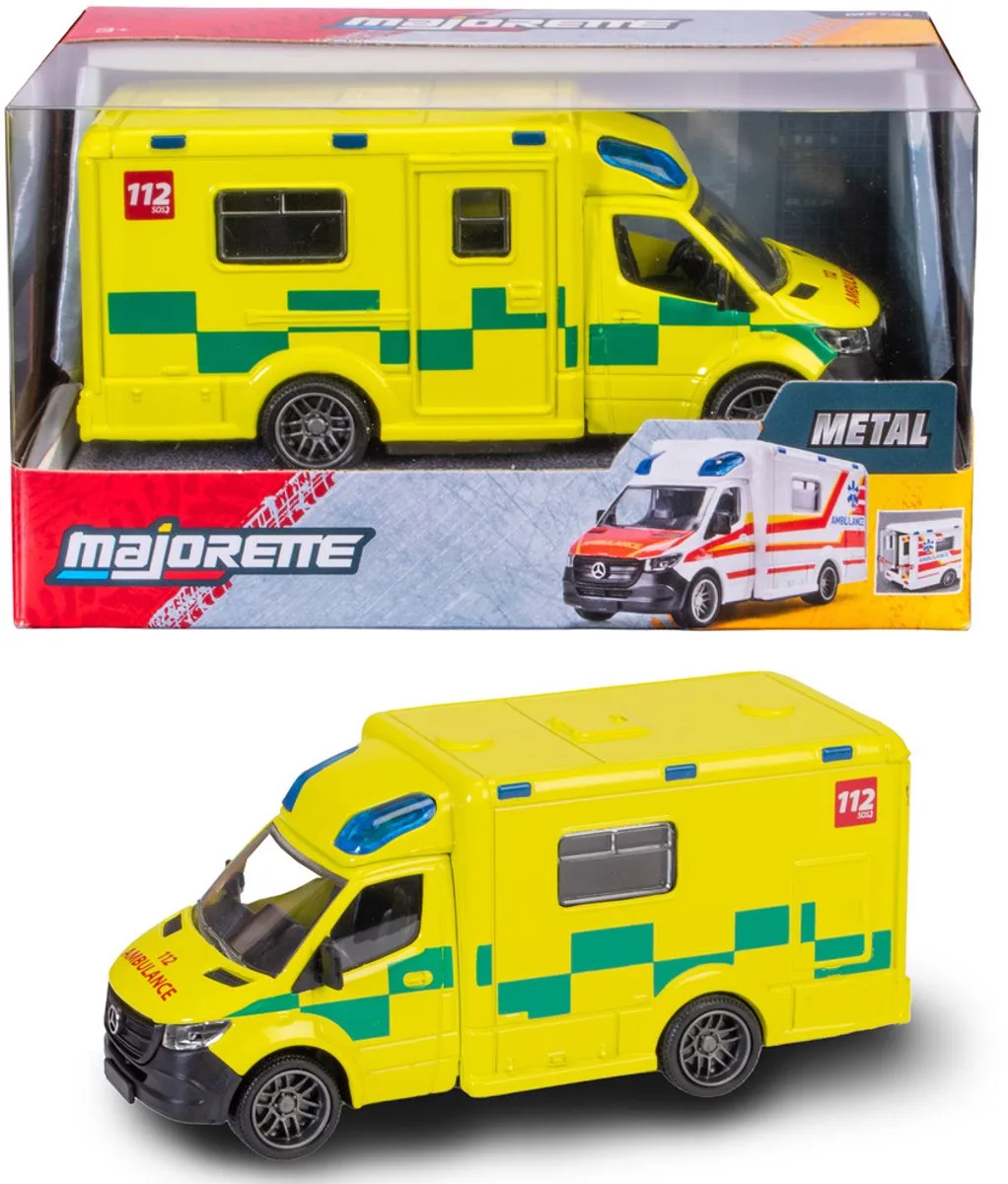 speelgoedvoertuig ambulance België 15cm - Mercedes-benz-sprinter van Majorette in Geel – productfoto