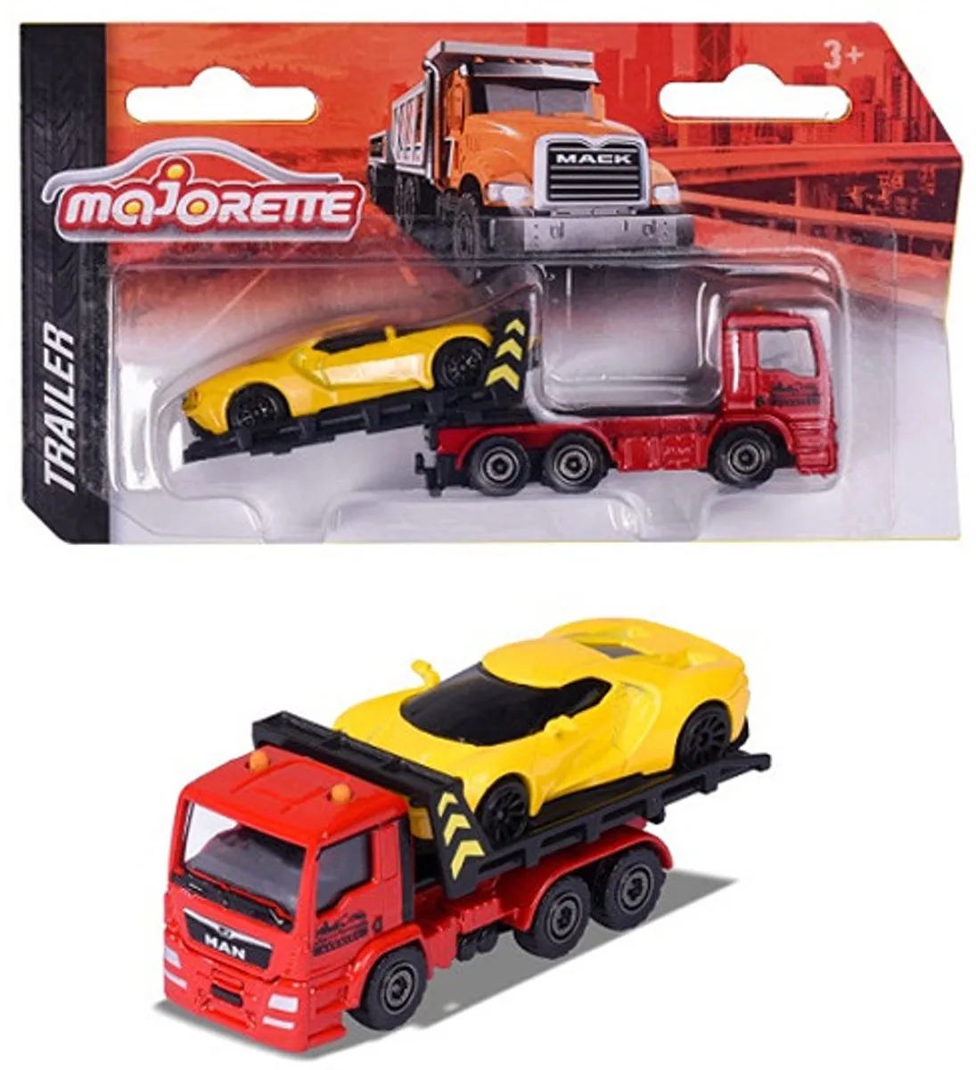 TRAILER TRUCK SET MAN TGS BLACK RED AND FORD GTS YELLOW METAL VINTAGE (212053154ROS) van Majorette in Black-red – productfoto