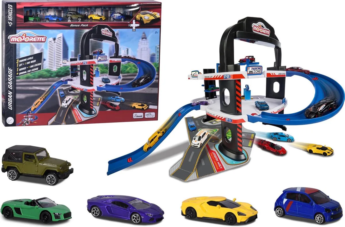 Urban Garage - 60x60x45 cm - 4 verdieping + 5 voertuigen - Die-cast - Vanaf 5 jaar - Speelgoedgarage från Majorette i Meekleurig – produktbild