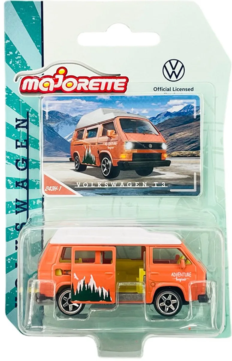 VOLKSWAGEN T 3 ADVENTURE HIGHLAND CAMPER BUS THE ORIGINAL PREMIUM CARS VW MAJORETTE by Majorette in Orange – product photo