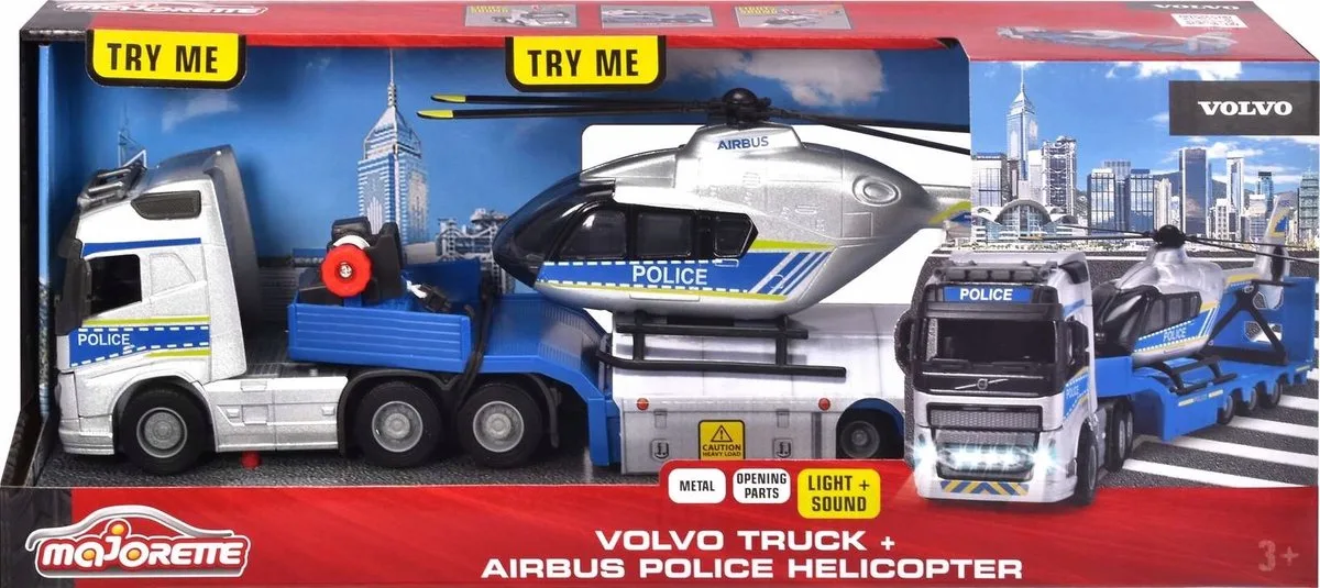 Volvo Vrachtwagen met Helikopter, 35 cm, Licht & Geluid by Majorette – product photo