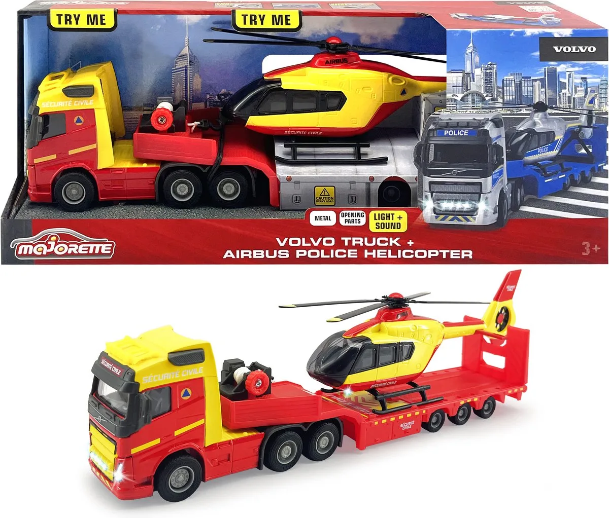 Vrachtwagen met Politiehelikopter Majorette GS 35 cm från Majorette i Rood en geel – produktbild