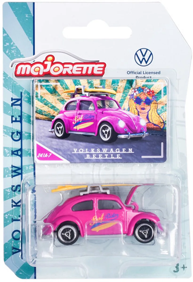 VW BEETLE SURF RIDER VOLKSWAGEN KEVER VINTAGE (BK260623) 1:64 van Majorette in Roze – productfoto